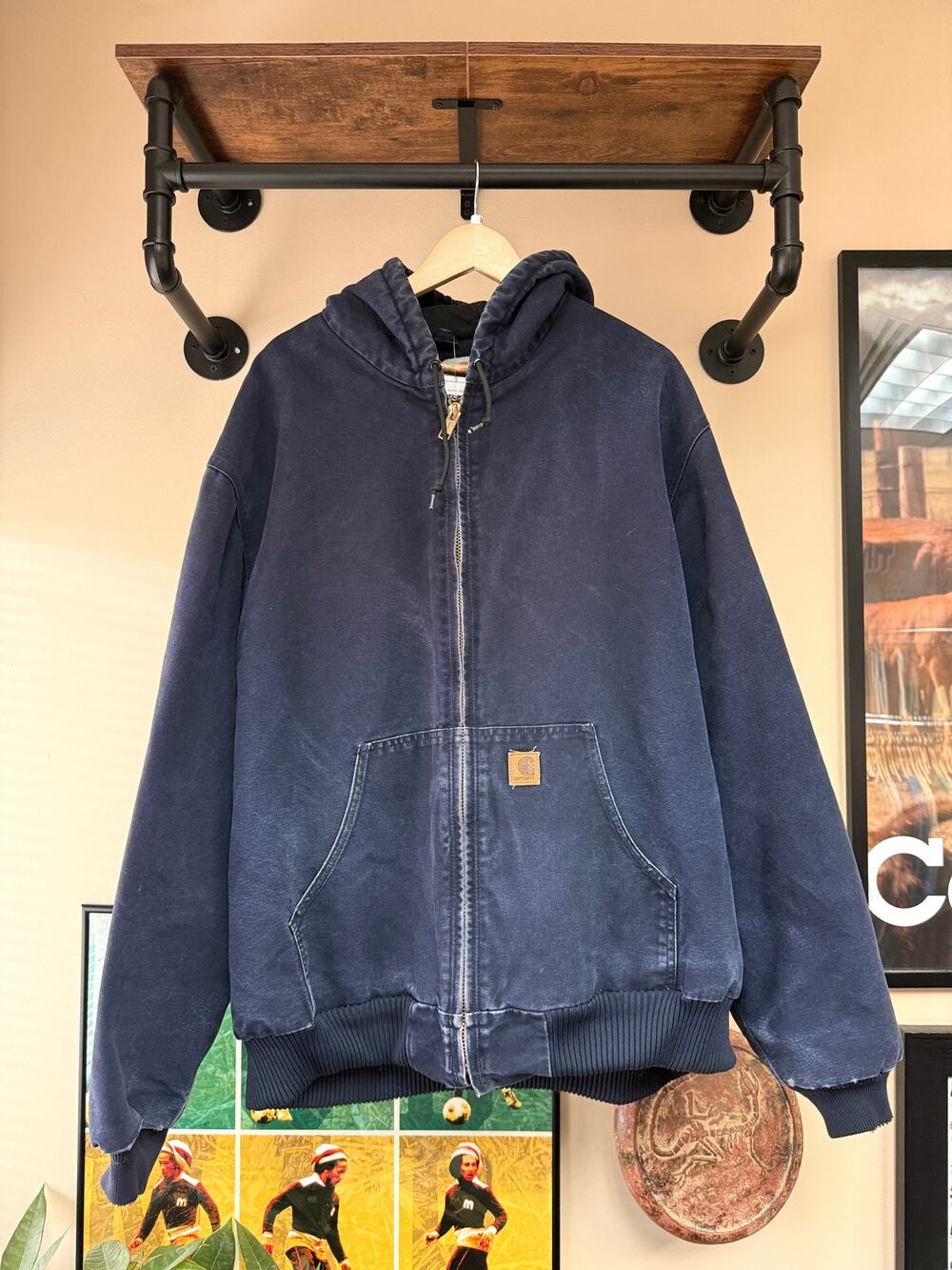 2010 Carhartt Vintage Hooded Active Jacket Navy Blue Y2K Arctic Detroit Santa Fe